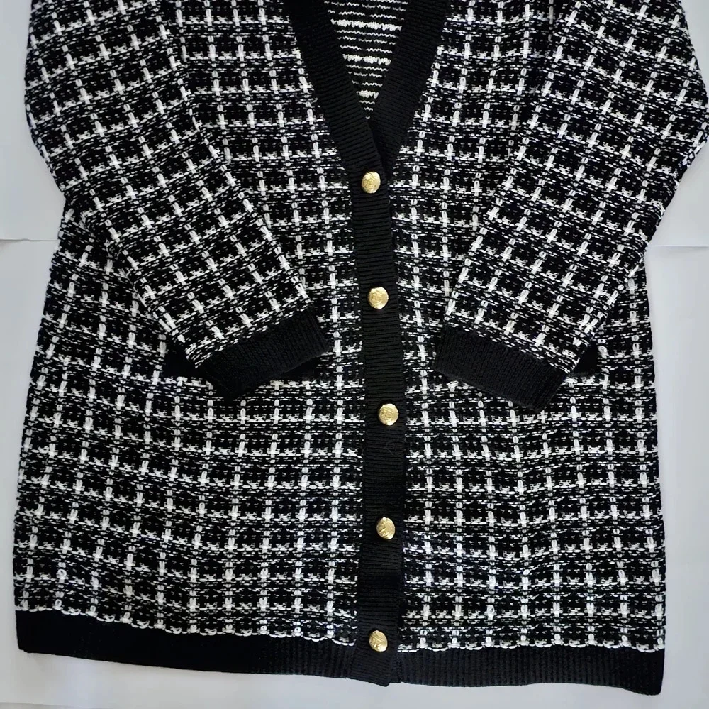 Talbots Textured Plaid Merino Wool Cardigan - Picture 5 of 7